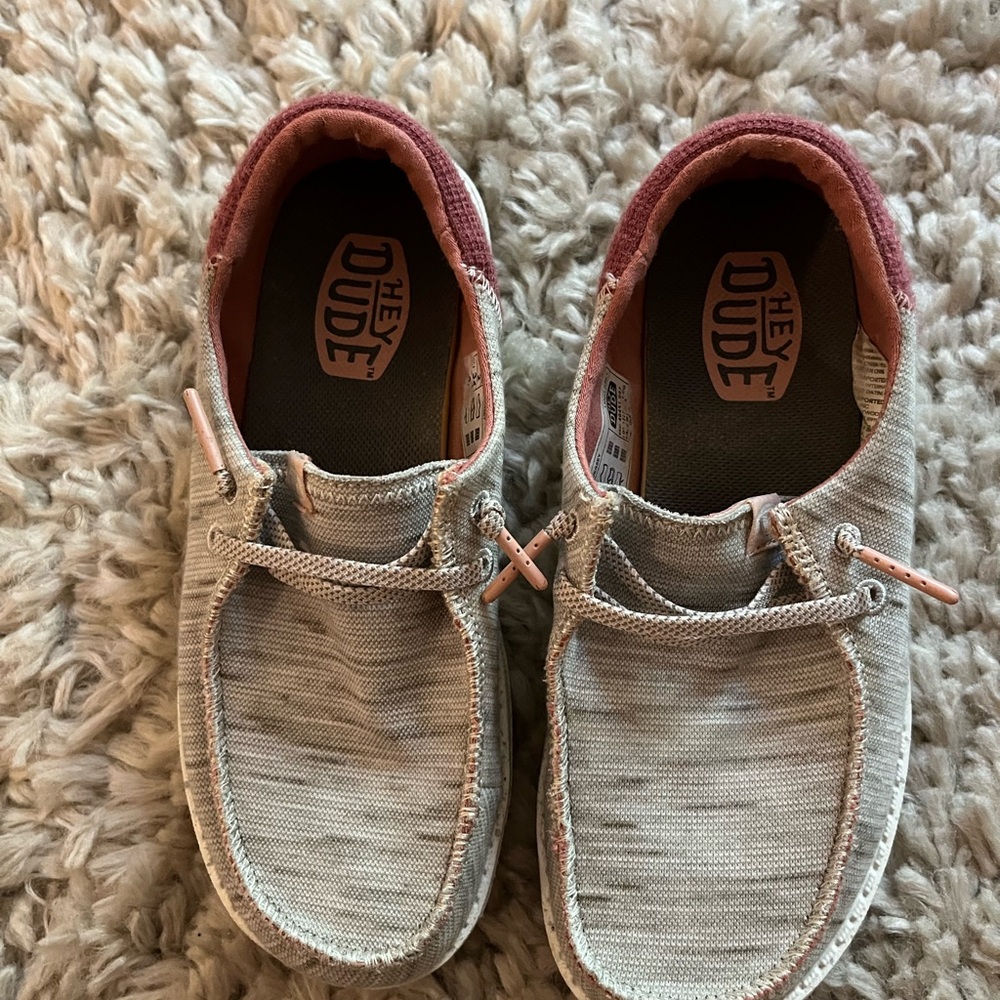 Hey Dude Light Gray and Pink Slip-Ons